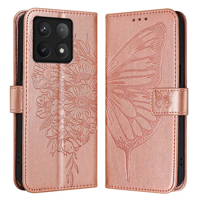 For Xiaomi 14T Case YB Imprinting Series-4 Butterfly Flower Flip Wallet Leather Phone Cover