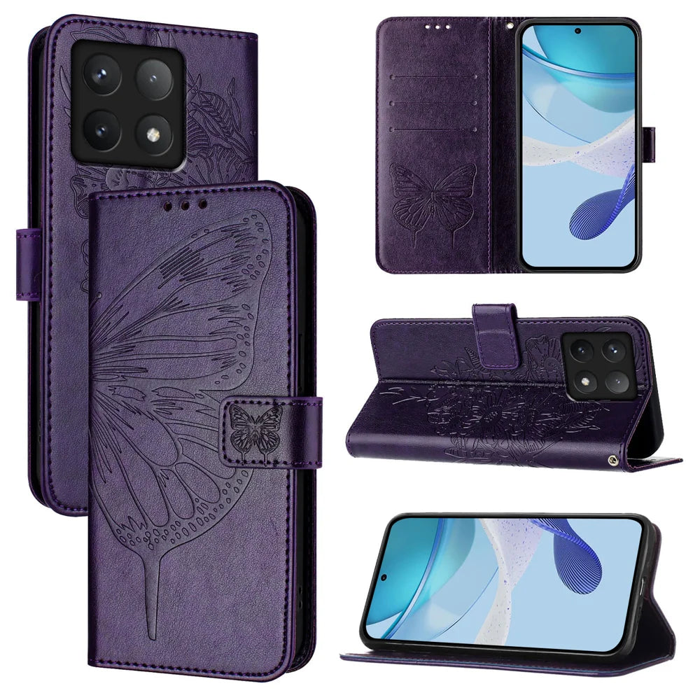 For Xiaomi 14T Case YB Imprinting Series-4 Butterfly Flower Flip Wallet Leather Phone Cover