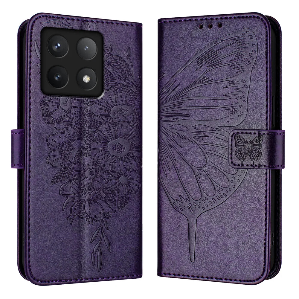 For Xiaomi 14T Case YB Imprinting Series-4 Butterfly Flower Flip Wallet Leather Phone Cover