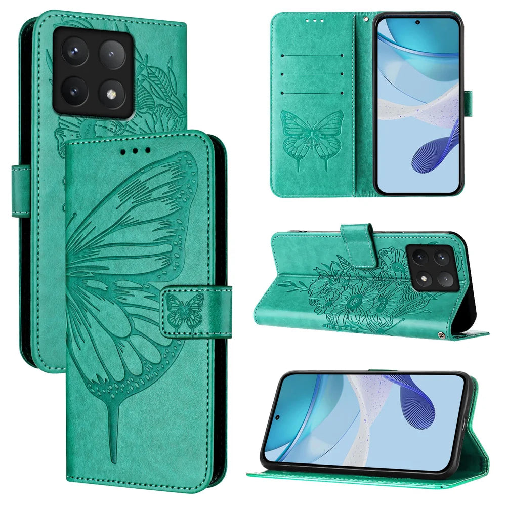 For Xiaomi 14T Pro Case YB Imprinting Series-4 Butterfly Flower Flip Wallet Leather Phone Cover