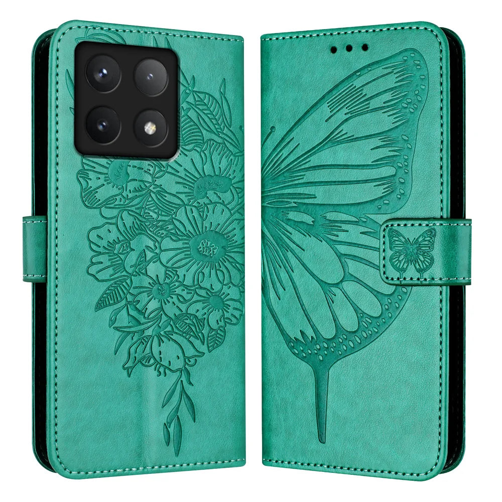 For Xiaomi 14T Pro Case YB Imprinting Series-4 Butterfly Flower Flip Wallet Leather Phone Cover