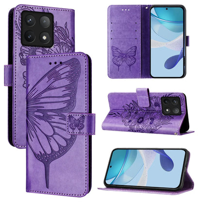 For Xiaomi 14T Pro Case YB Imprinting Series-4 Butterfly Flower Flip Wallet Leather Phone Cover