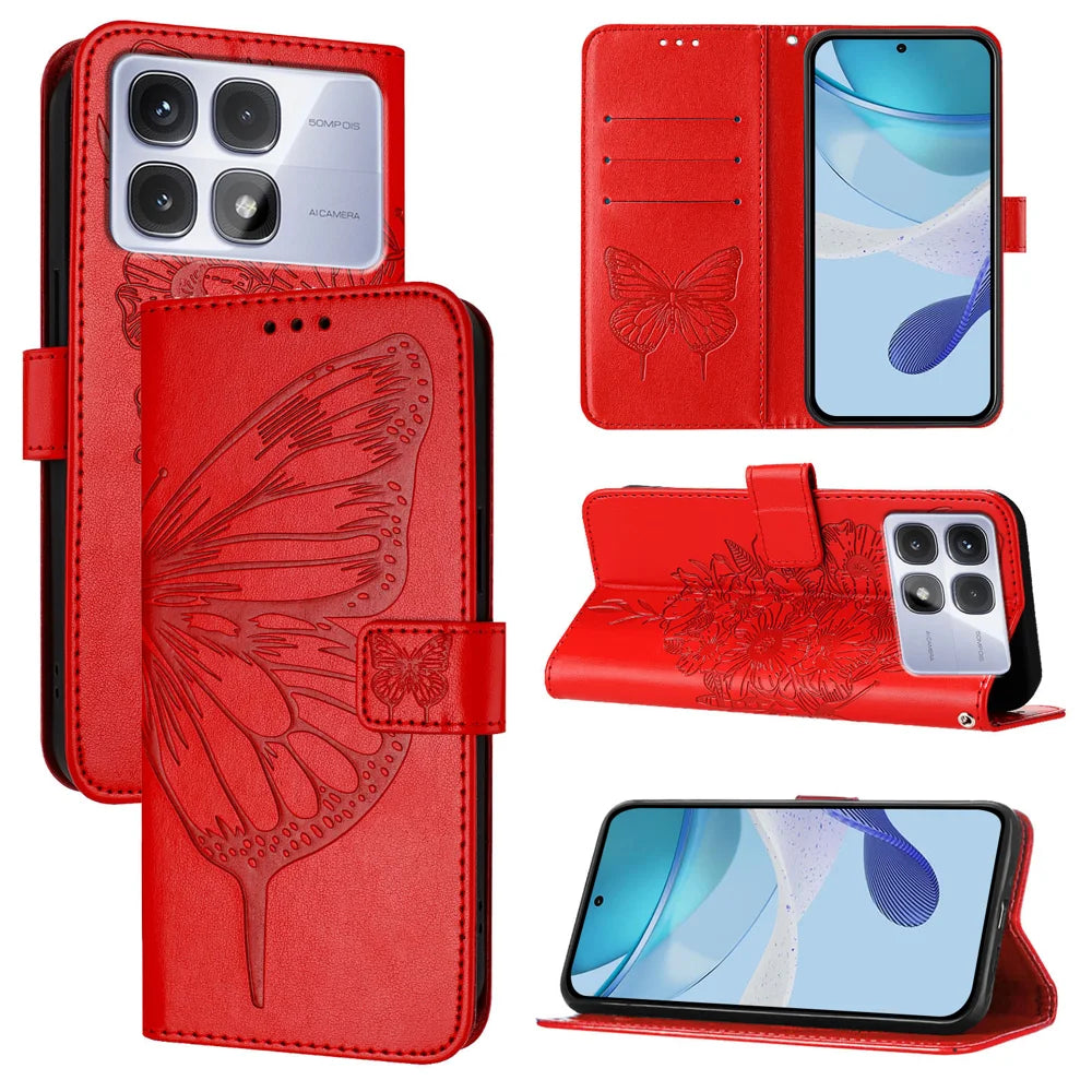 For Xiaomi Redmi K70 Ultra Case YB Imprinting Series-4 Butterfly Flower Flip Wallet Leather Phone Cover