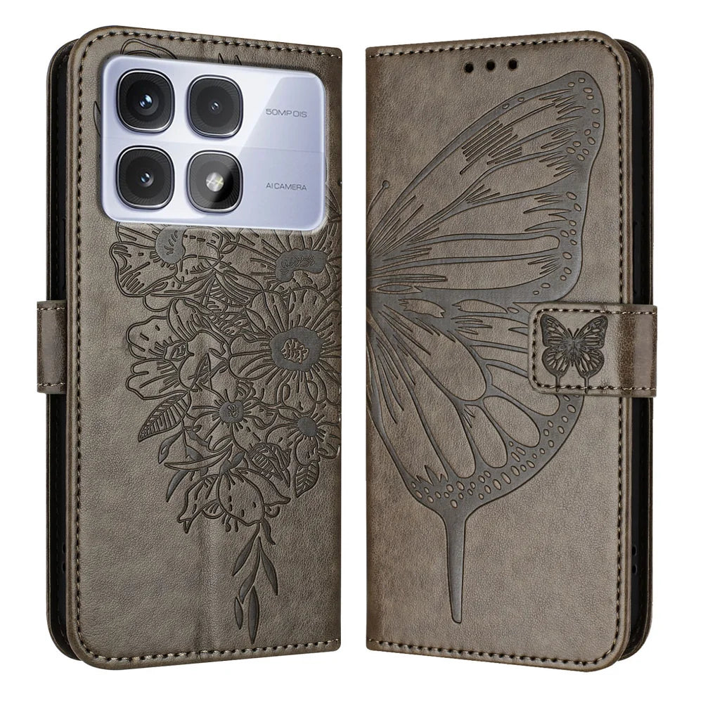 For Xiaomi Redmi K70 Ultra Case YB Imprinting Series-4 Butterfly Flower Flip Wallet Leather Phone Cover