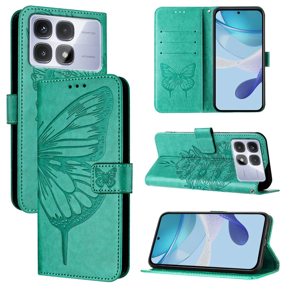 For Xiaomi Redmi K70 Ultra Case YB Imprinting Series-4 Butterfly Flower Flip Wallet Leather Phone Cover