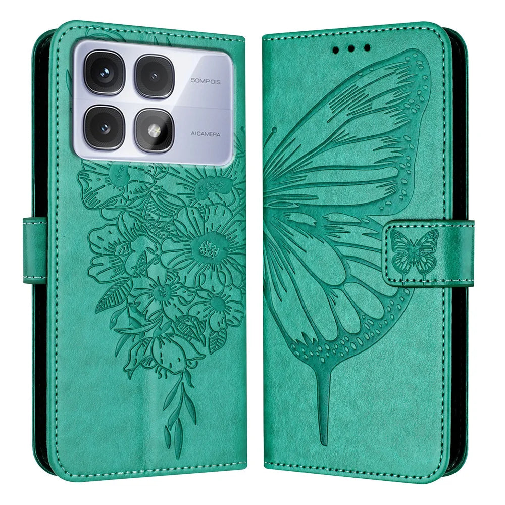 For Xiaomi Redmi K70 Ultra Case YB Imprinting Series-4 Butterfly Flower Flip Wallet Leather Phone Cover
