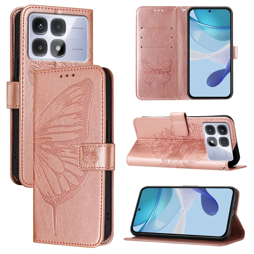 For Xiaomi Redmi K70 Ultra Case YB Imprinting Series-4 Butterfly Flower Flip Wallet Leather Phone Cover