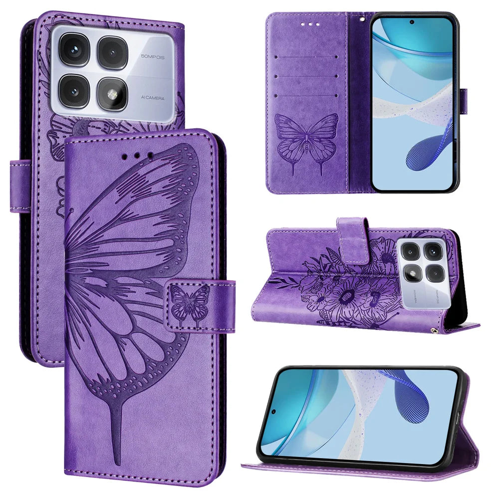 For Xiaomi Redmi K70 Ultra Case YB Imprinting Series-4 Butterfly Flower Flip Wallet Leather Phone Cover