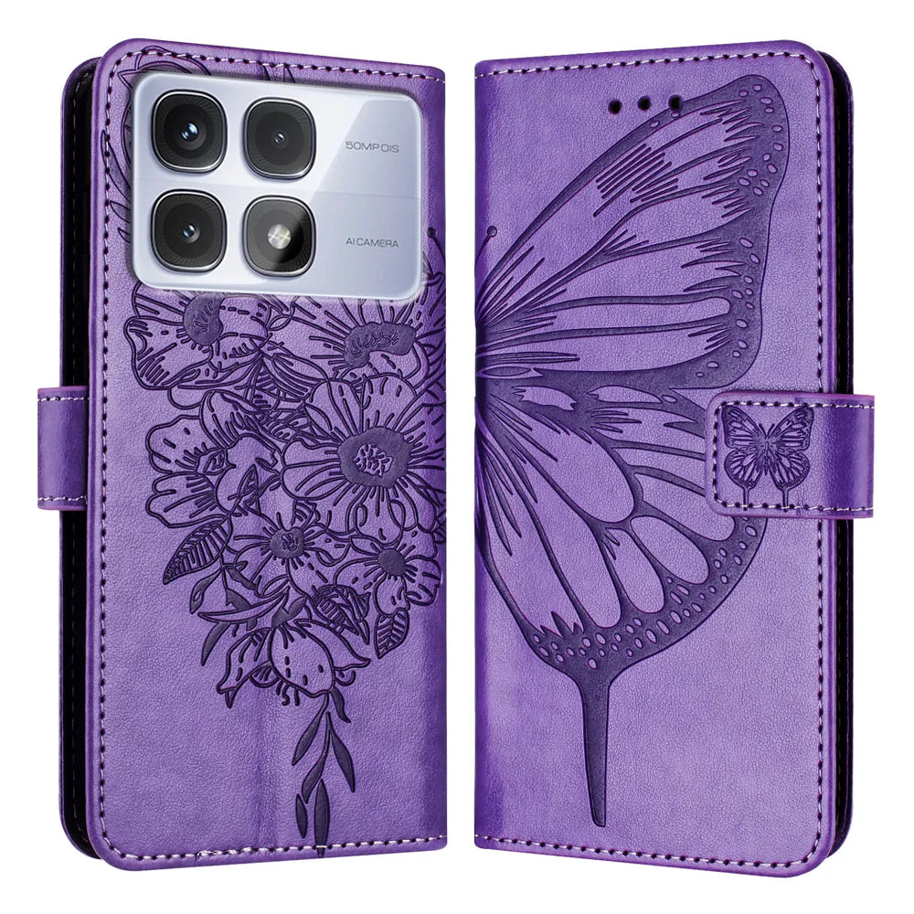 For Xiaomi Redmi K70 Ultra Case YB Imprinting Series-4 Butterfly Flower Flip Wallet Leather Phone Cover