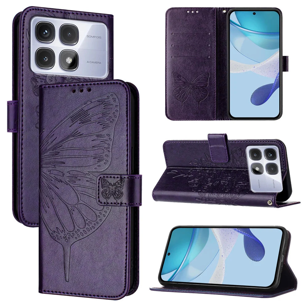 For Xiaomi Redmi K70 Ultra Case YB Imprinting Series-4 Butterfly Flower Flip Wallet Leather Phone Cover