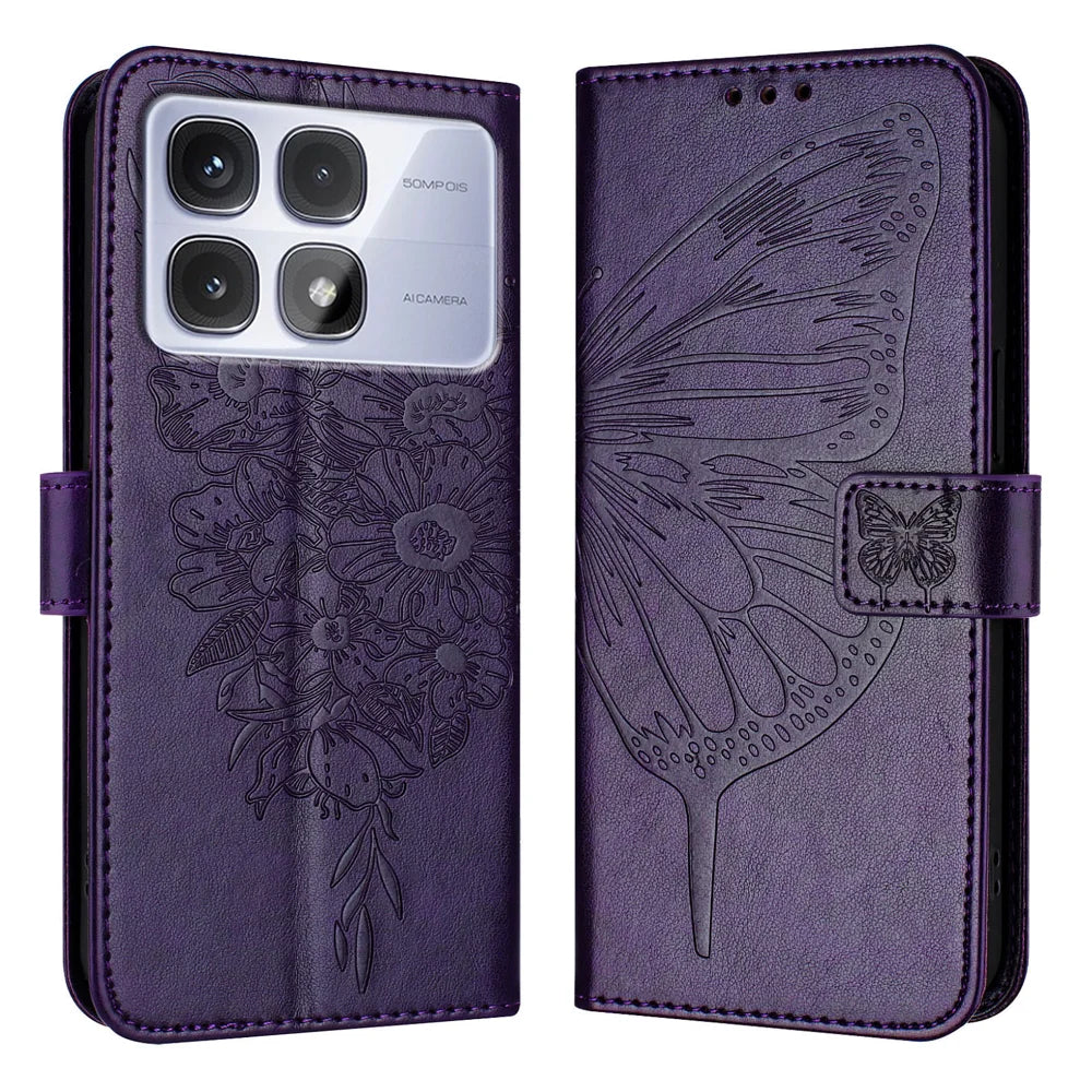 For Xiaomi Redmi K70 Ultra Case YB Imprinting Series-4 Butterfly Flower Flip Wallet Leather Phone Cover