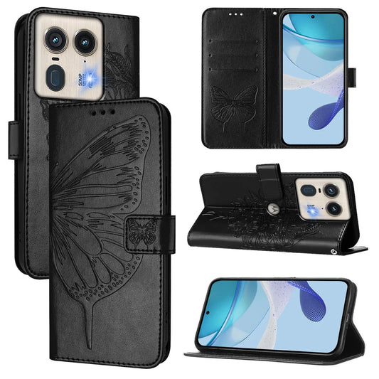 For Motorola Edge 50 5G Case YB Imprinting Series-4 Butterfly Flower Flip Wallet Leather Phone Cover