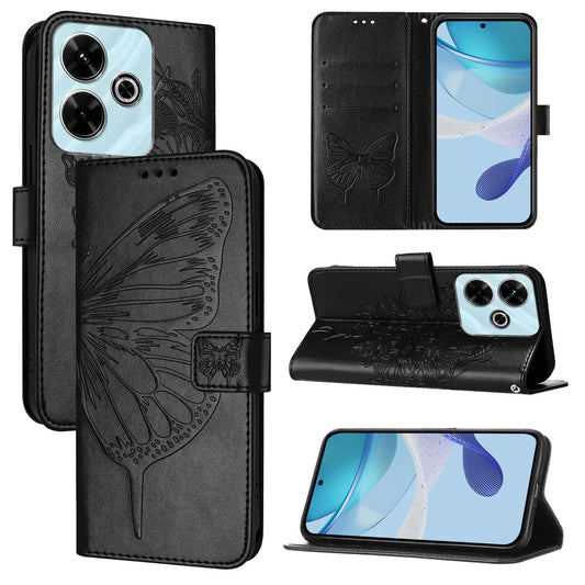 For Xiaomi Redmi 13 4G Case YB Imprinting Series-4 Butterfly Flower Flip Wallet Leather Phone Cover