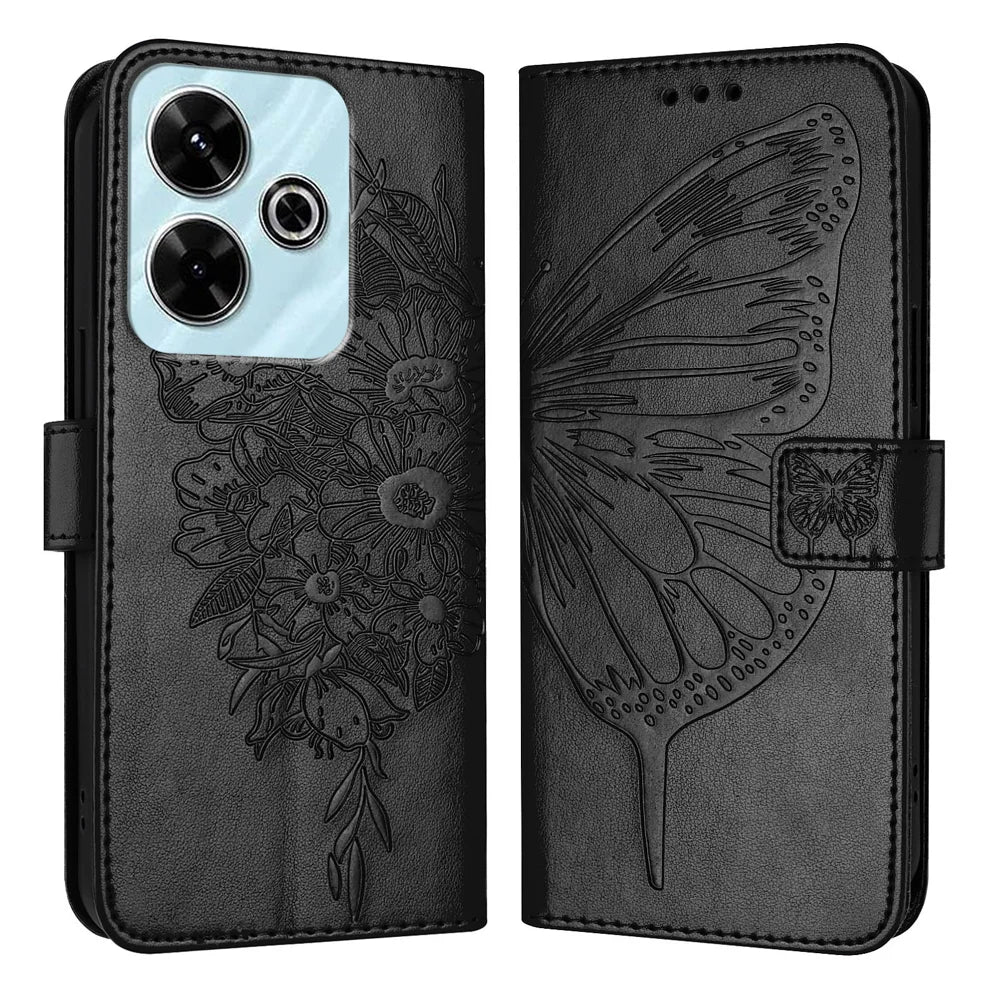 For Xiaomi Redmi 13 4G Case YB Imprinting Series-4 Butterfly Flower Flip Wallet Leather Phone Cover