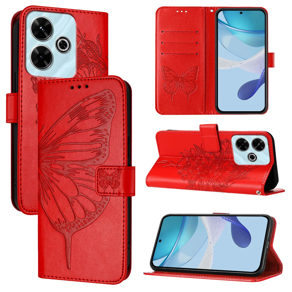 For Xiaomi Redmi 13 4G Case YB Imprinting Series-4 Butterfly Flower Flip Wallet Leather Phone Cover