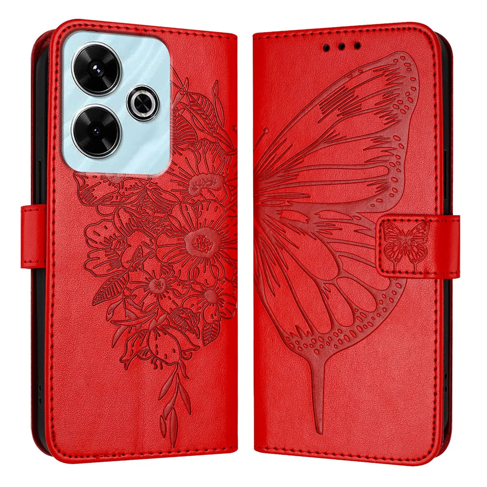 For Xiaomi Redmi 13 4G Case YB Imprinting Series-4 Butterfly Flower Flip Wallet Leather Phone Cover