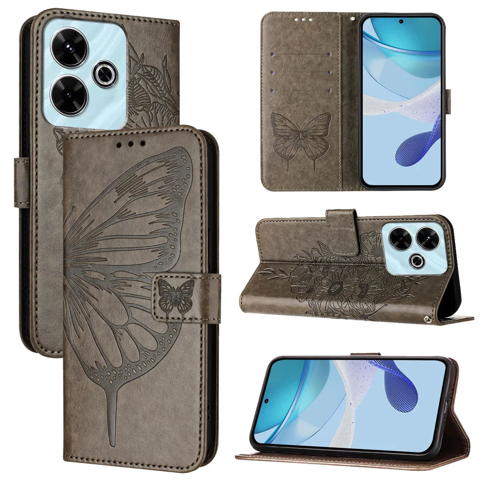 For Xiaomi Redmi 13 4G Case YB Imprinting Series-4 Butterfly Flower Flip Wallet Leather Phone Cover