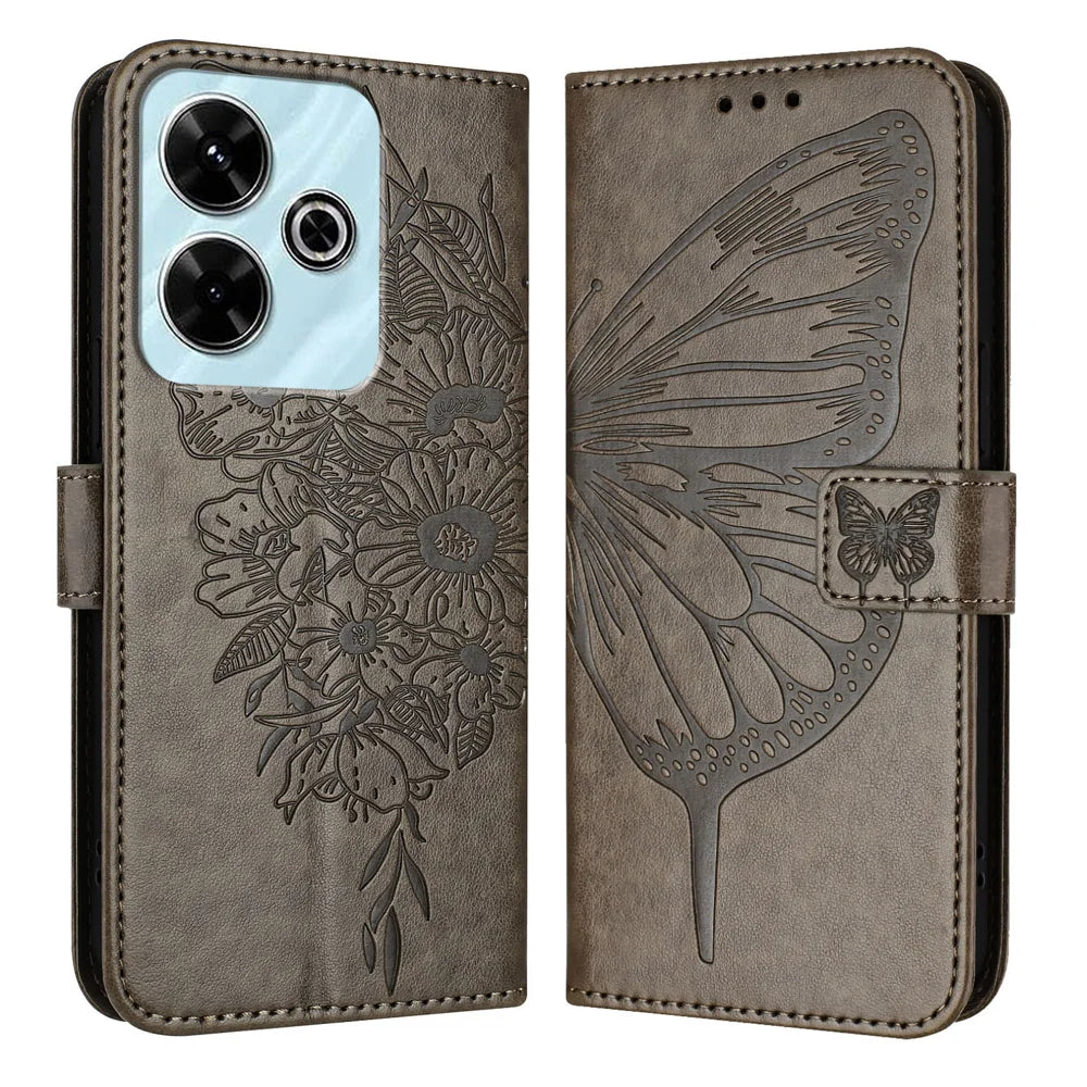 For Xiaomi Redmi 13 4G Case YB Imprinting Series-4 Butterfly Flower Flip Wallet Leather Phone Cover
