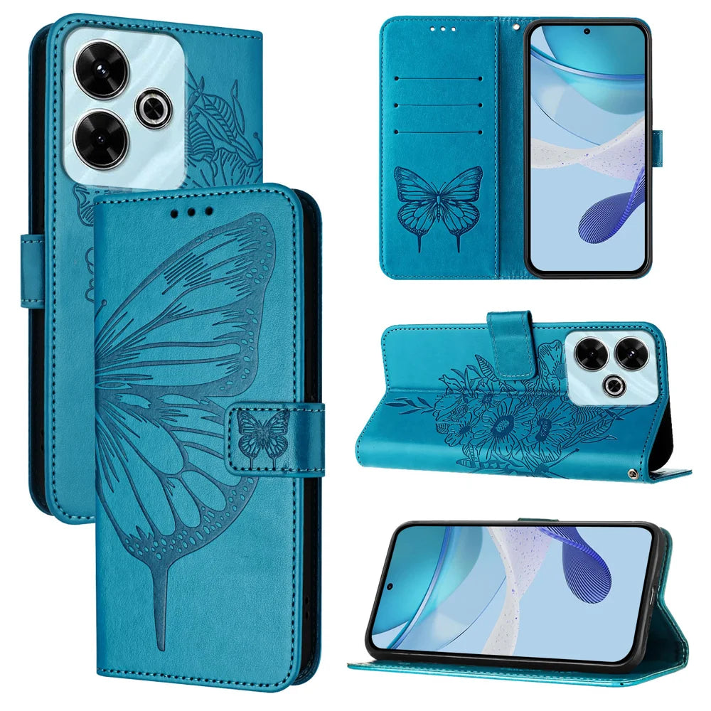 For Xiaomi Redmi 13 4G Case YB Imprinting Series-4 Butterfly Flower Flip Wallet Leather Phone Cover