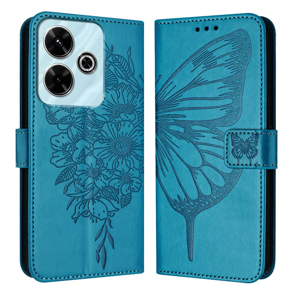 For Xiaomi Redmi 13 4G Case YB Imprinting Series-4 Butterfly Flower Flip Wallet Leather Phone Cover