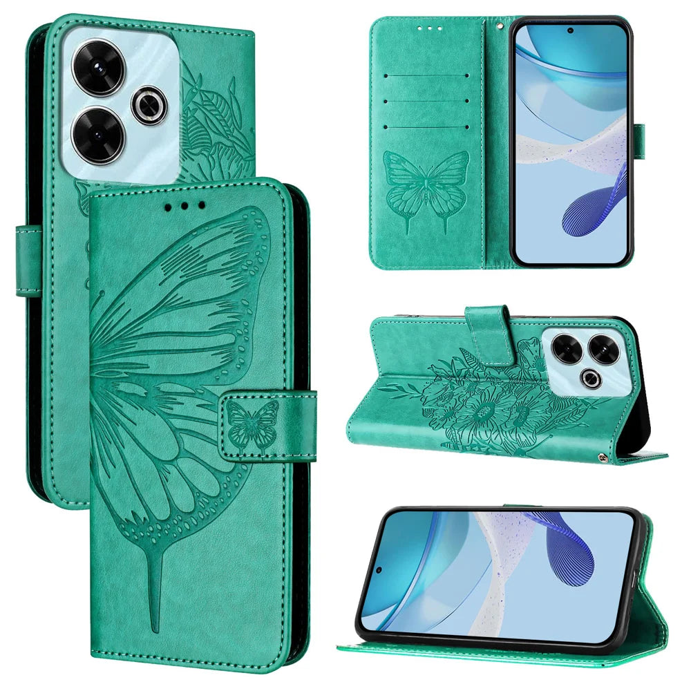 For Xiaomi Redmi 13 4G Case YB Imprinting Series-4 Butterfly Flower Flip Wallet Leather Phone Cover