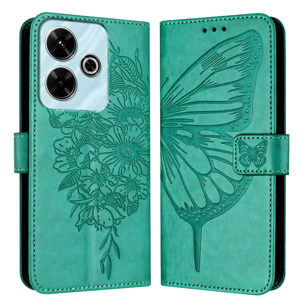 For Xiaomi Redmi 13 4G Case YB Imprinting Series-4 Butterfly Flower Flip Wallet Leather Phone Cover