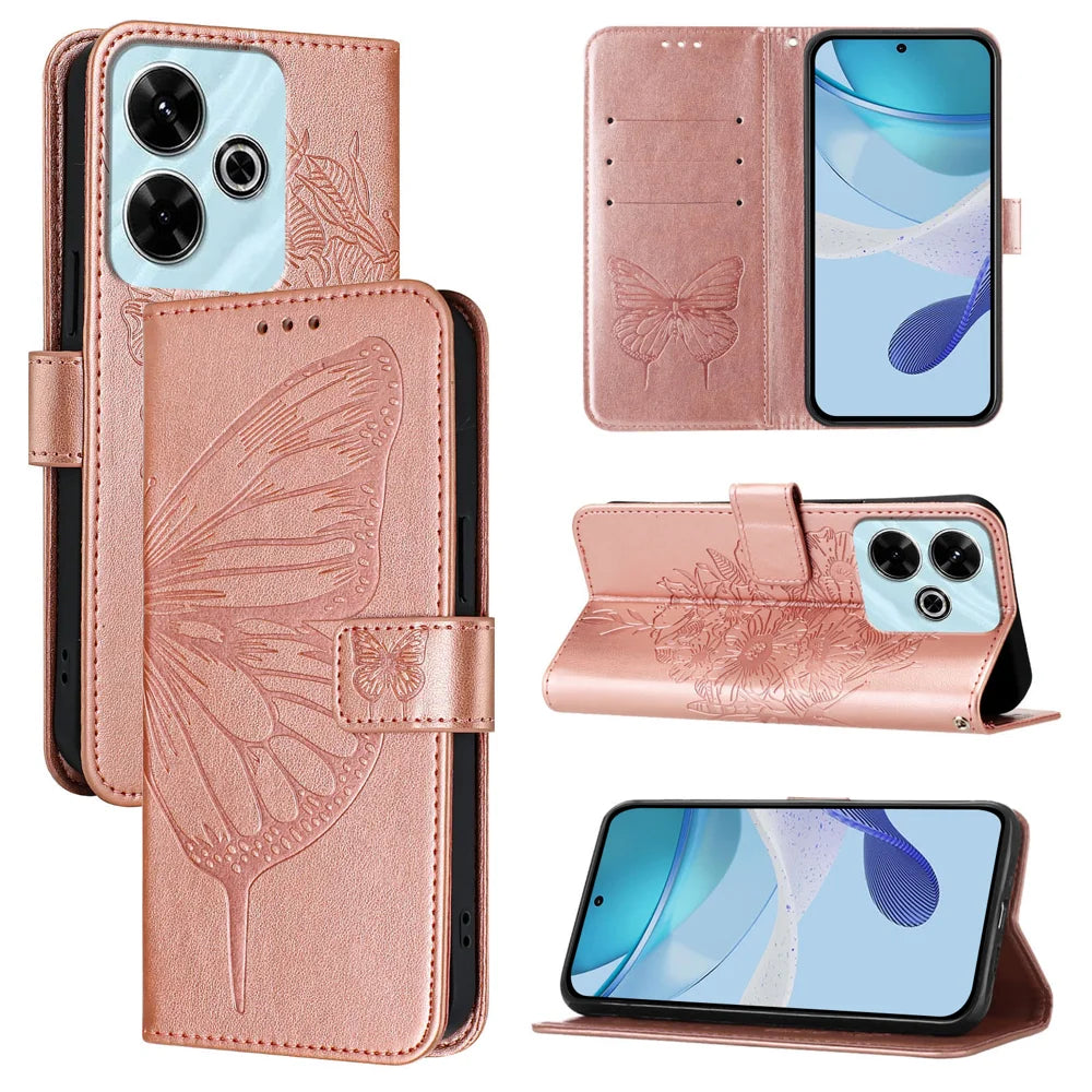 For Xiaomi Redmi 13 4G Case YB Imprinting Series-4 Butterfly Flower Flip Wallet Leather Phone Cover