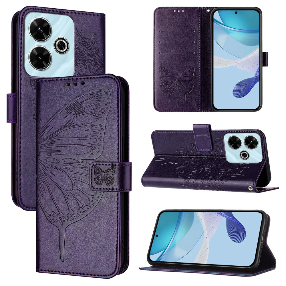 For Xiaomi Redmi 13 4G Case YB Imprinting Series-4 Butterfly Flower Flip Wallet Leather Phone Cover