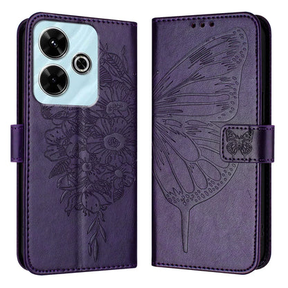 For Xiaomi Redmi 13 4G Case YB Imprinting Series-4 Butterfly Flower Flip Wallet Leather Phone Cover