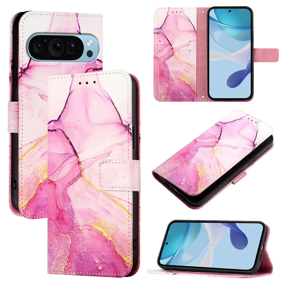 For Google Pixel 9 Pro XL Case YB Pattern Printing Leather Series-5   Marble Pattern Wallet Phone Cover