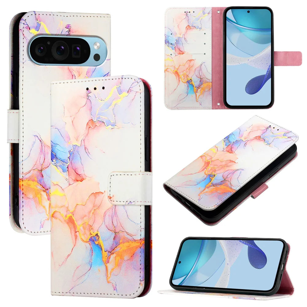 For Google Pixel 9 Pro XL Case YB Pattern Printing Leather Series-5   Marble Pattern Wallet Phone Cover