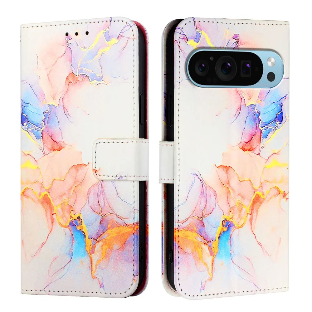 For Google Pixel 9 Pro XL Case YB Pattern Printing Leather Series-5   Marble Pattern Wallet Phone Cover