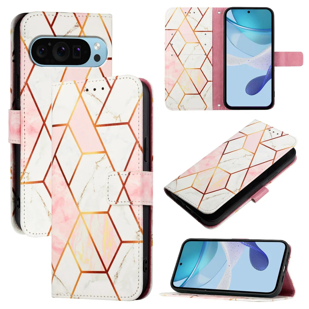 For Google Pixel 9 Pro XL Case YB Pattern Printing Leather Series-5   Marble Pattern Wallet Phone Cover