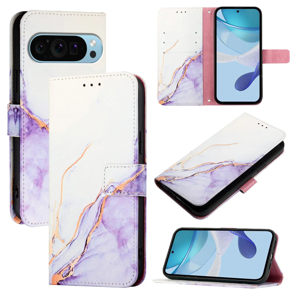 For Google Pixel 9 Pro XL Case YB Pattern Printing Leather Series-5   Marble Pattern Wallet Phone Cover