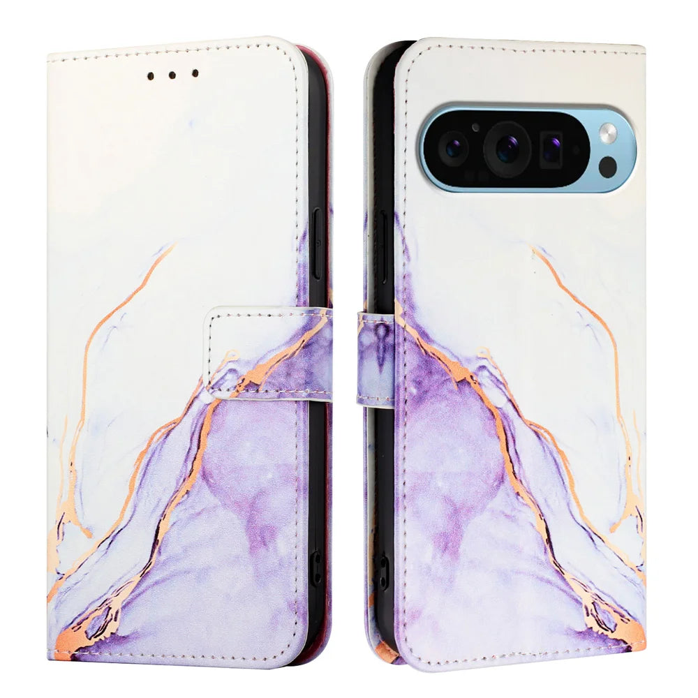 For Google Pixel 9 Pro XL Case YB Pattern Printing Leather Series-5   Marble Pattern Wallet Phone Cover