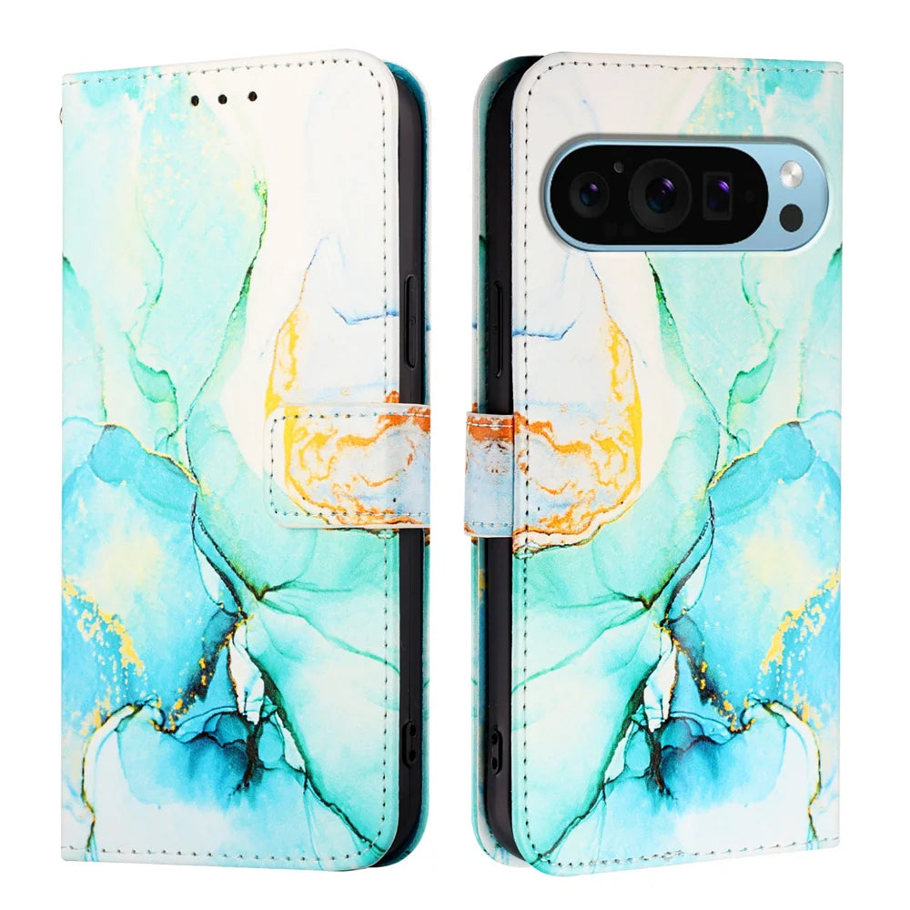 For Google Pixel 9 Pro XL Case YB Pattern Printing Leather Series-5   Marble Pattern Wallet Phone Cover