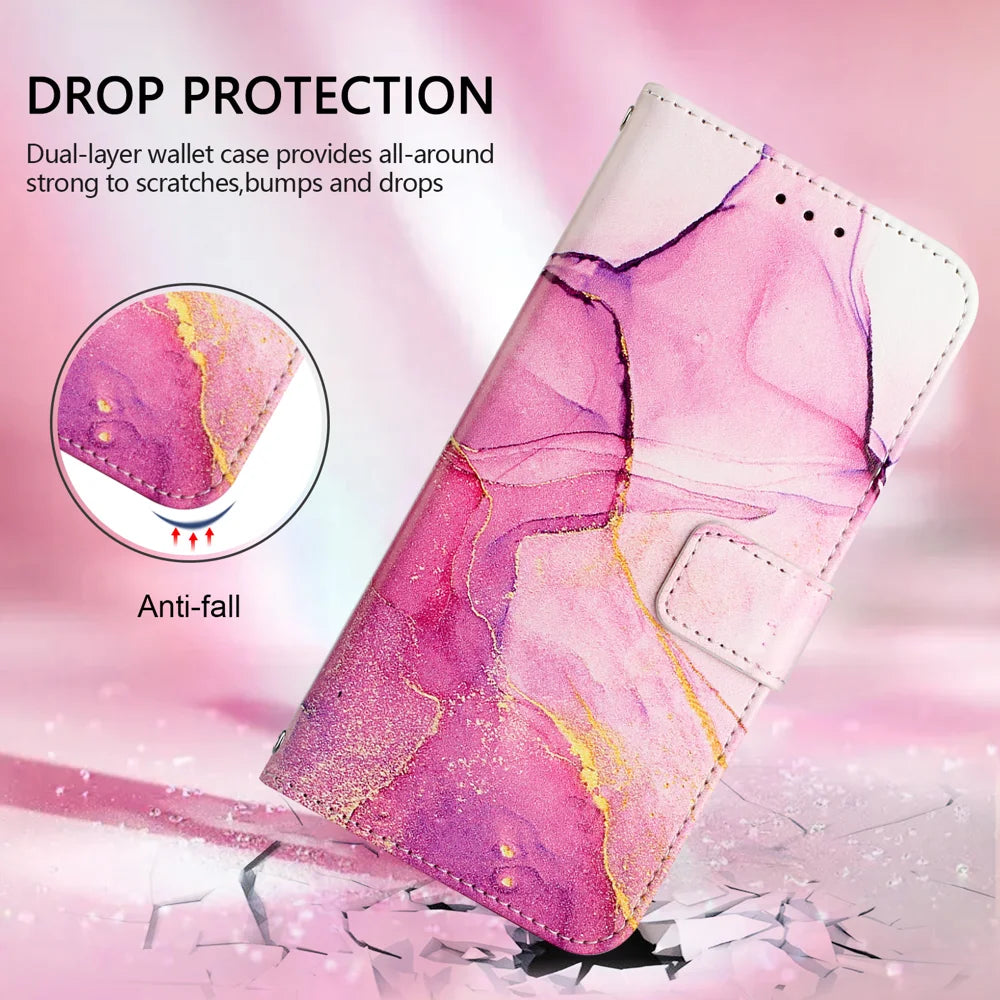 For Samsung Galaxy A06 Case YB Pattern Printing Leather Series-5   Marble Pattern Wallet Phone Cover