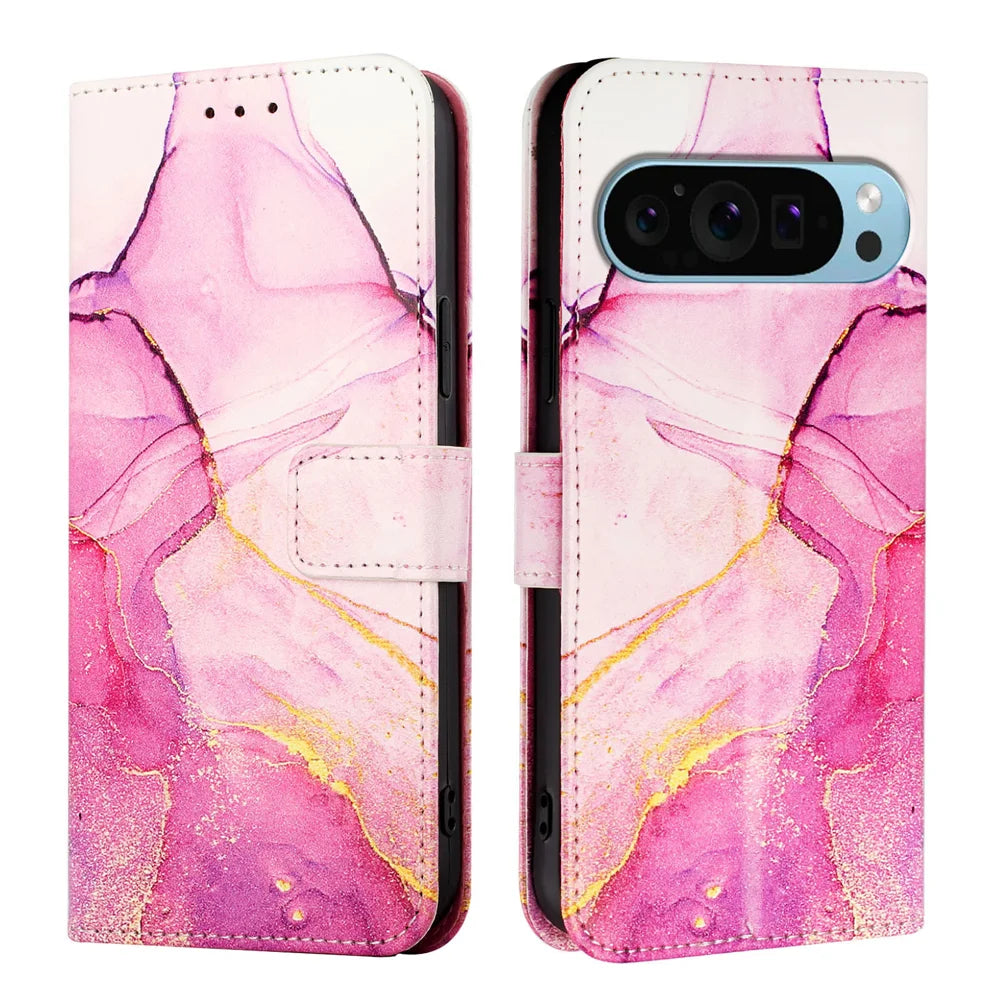 For Google Pixel 9 Pro / Google Pixel 9 Case YB Pattern Printing Leather Series-5   Marble Pattern Wallet Phone Cover