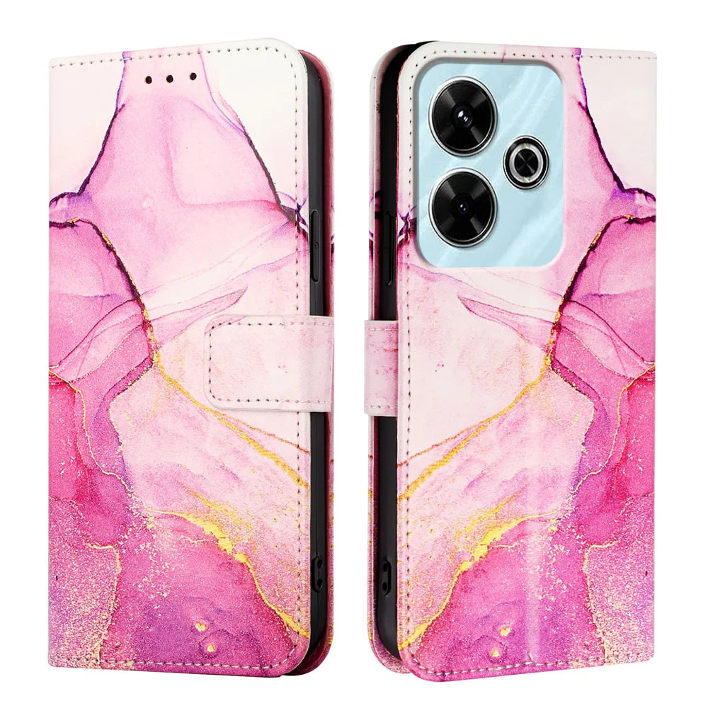 For Xiaomi Redmi 13 4G Case YB Pattern Printing Leather Series-5   Marble Pattern Wallet Phone Cover