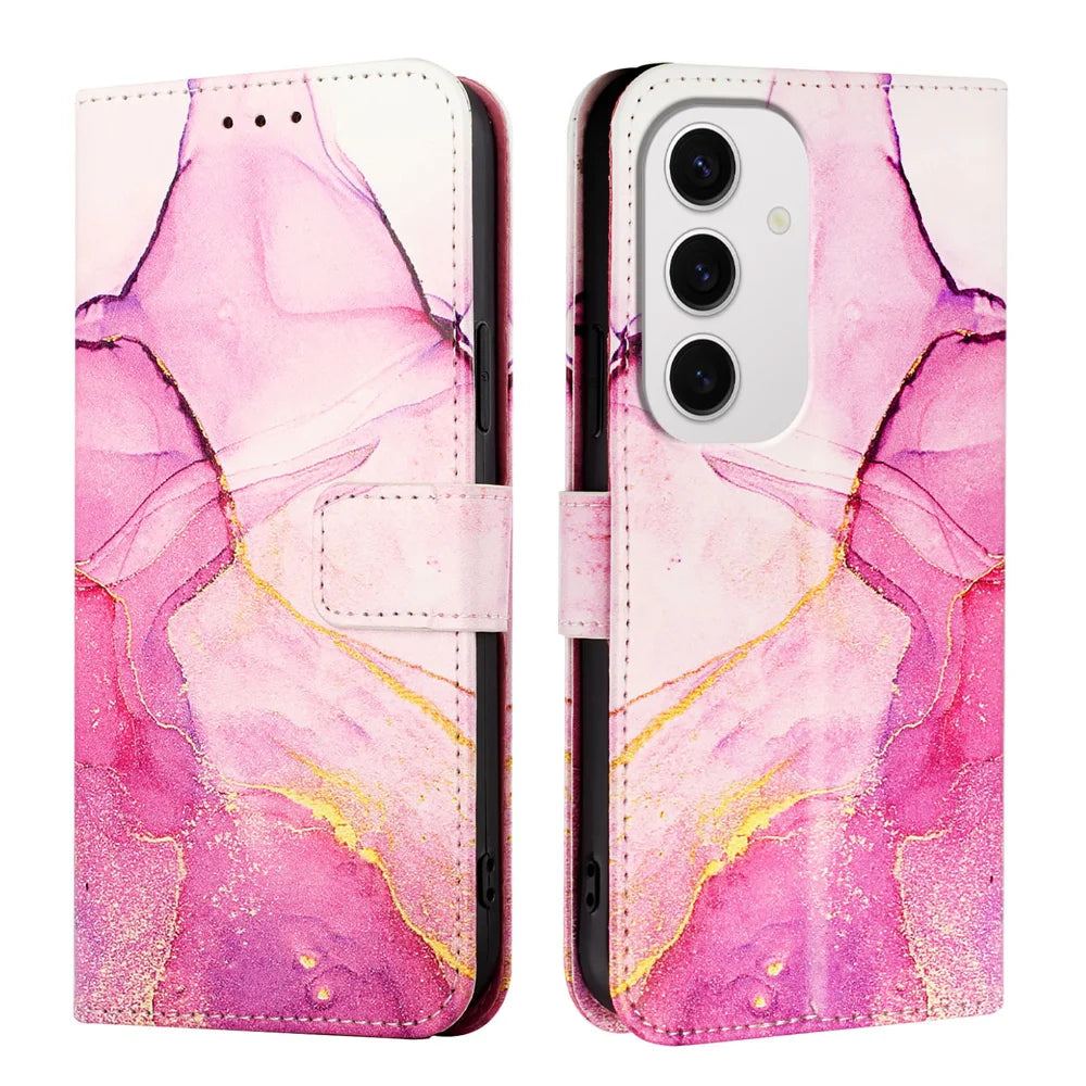 For Samsung Galaxy S24 FE Case YB Pattern Printing Leather Series-5   Marble Pattern Wallet Phone Cover