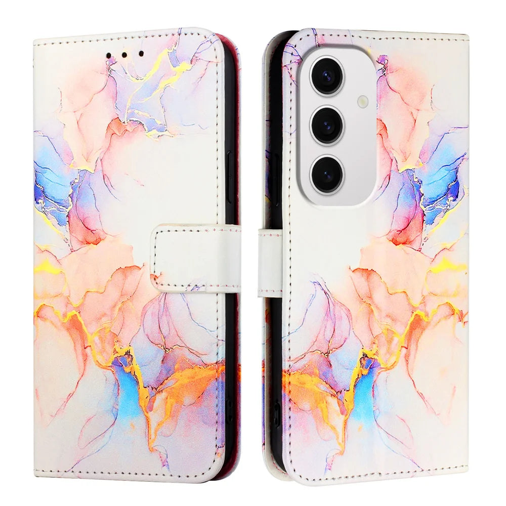 For Samsung Galaxy S24 FE Case YB Pattern Printing Leather Series-5   Marble Pattern Wallet Phone Cover