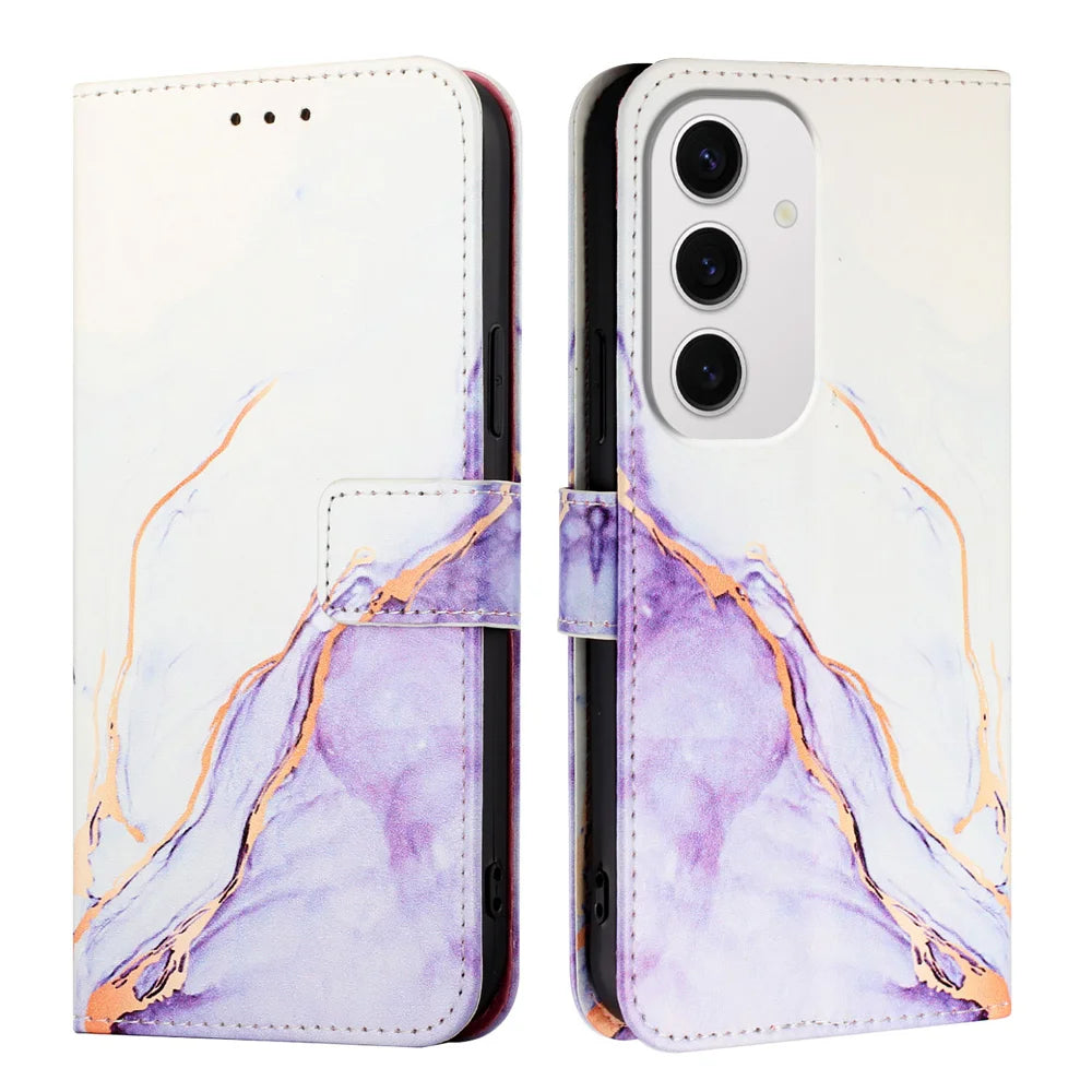 For Samsung Galaxy S24 FE Case YB Pattern Printing Leather Series-5   Marble Pattern Wallet Phone Cover