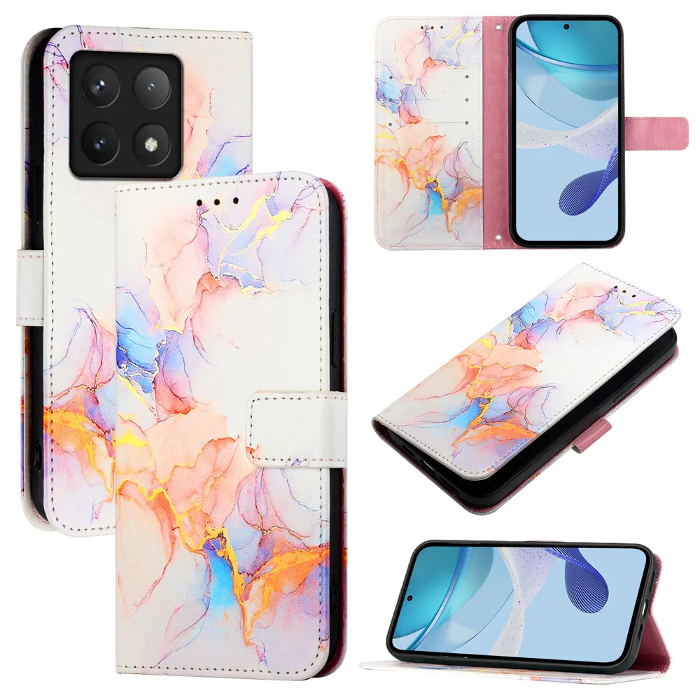 For Xiaomi 14T Pro Case YB Pattern Printing Leather Series-5   Marble Pattern Wallet Phone Cover