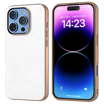 For iPhone 16 Pro Case Electroplating Phone Cover PU Leather+TPU Litchi Texture Case