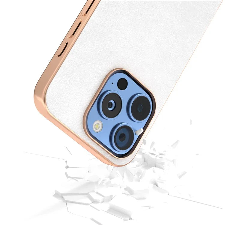For iPhone 16 Pro Case Electroplating Phone Cover PU Leather+TPU Litchi Texture Case