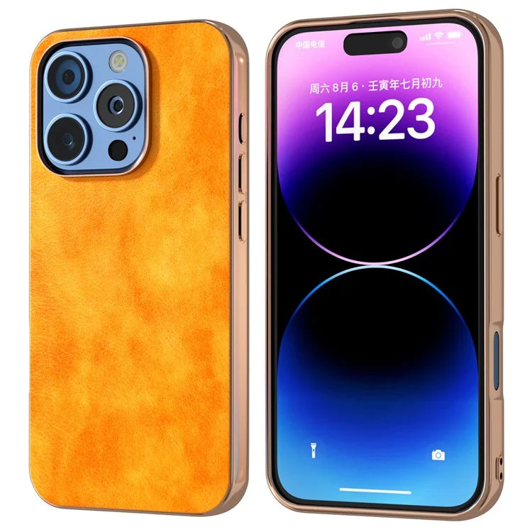 For iPhone 16 Pro Case Electroplating Phone Cover PU Leather+TPU Litchi Texture Case