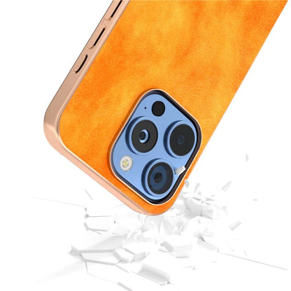 For iPhone 16 Pro Case Electroplating Phone Cover PU Leather+TPU Litchi Texture Case