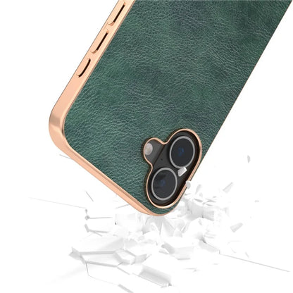 For iPhone 16 Plus Case Electroplating Phone Cover PU Leather+TPU Litchi Texture Case