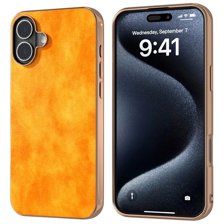 For iPhone 16 Plus Case Electroplating Phone Cover PU Leather+TPU Litchi Texture Case