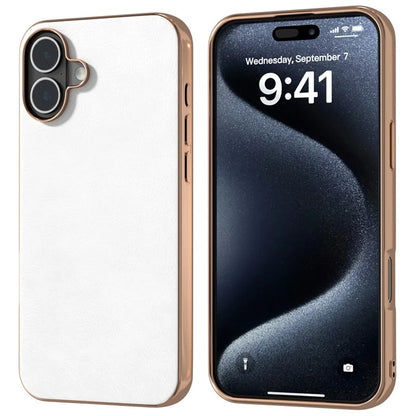 For iPhone 16 Case Electroplating Phone Cover PU Leather+TPU Litchi Texture Case